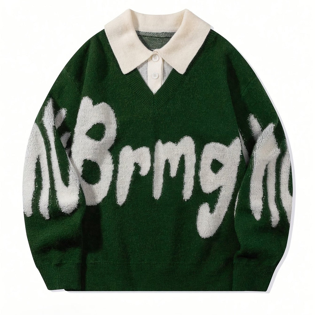 ErinYe Selected Men's Lapel College Style Loose Casual Sweater Couple Set