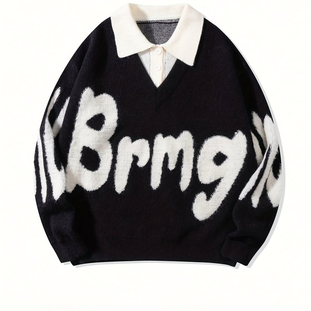 ErinYe Selected Men's Lapel College Style Loose Casual Sweater Couple Set