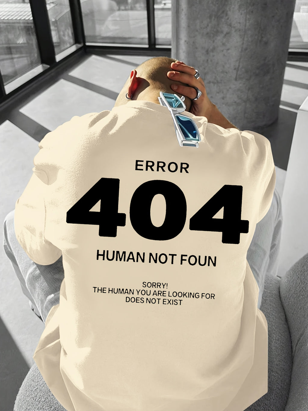 Men's Casual 404 Error Code Design T-Shirt - White, Loose Fit, Short Sleeve, Round Neck, Polyester, Summer Essential for Casual Attire