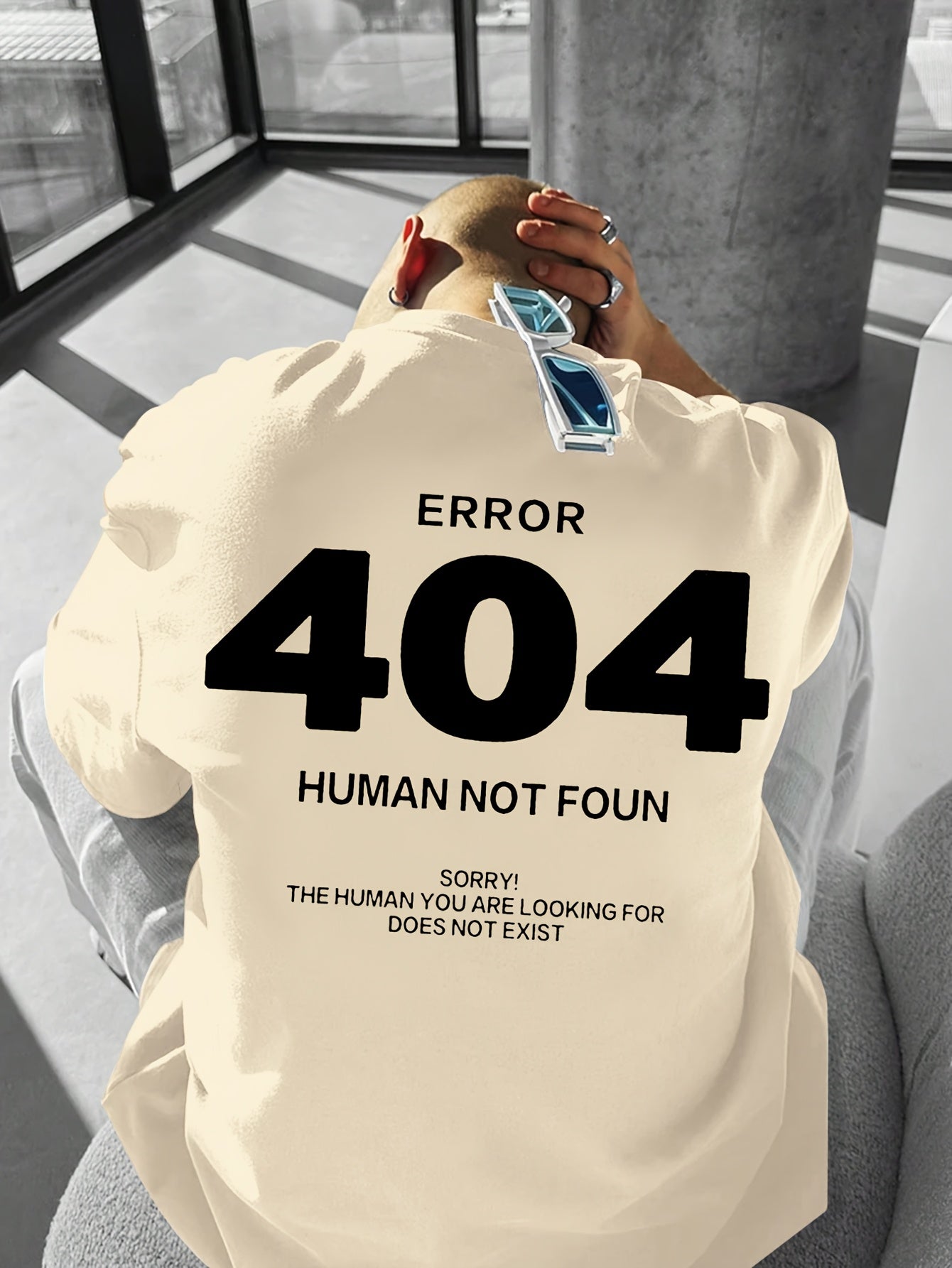 Men's Casual 404 Error Code Design T-Shirt - White, Loose Fit, Short Sleeve, Round Neck, Polyester, Summer Essential for Casual Attire