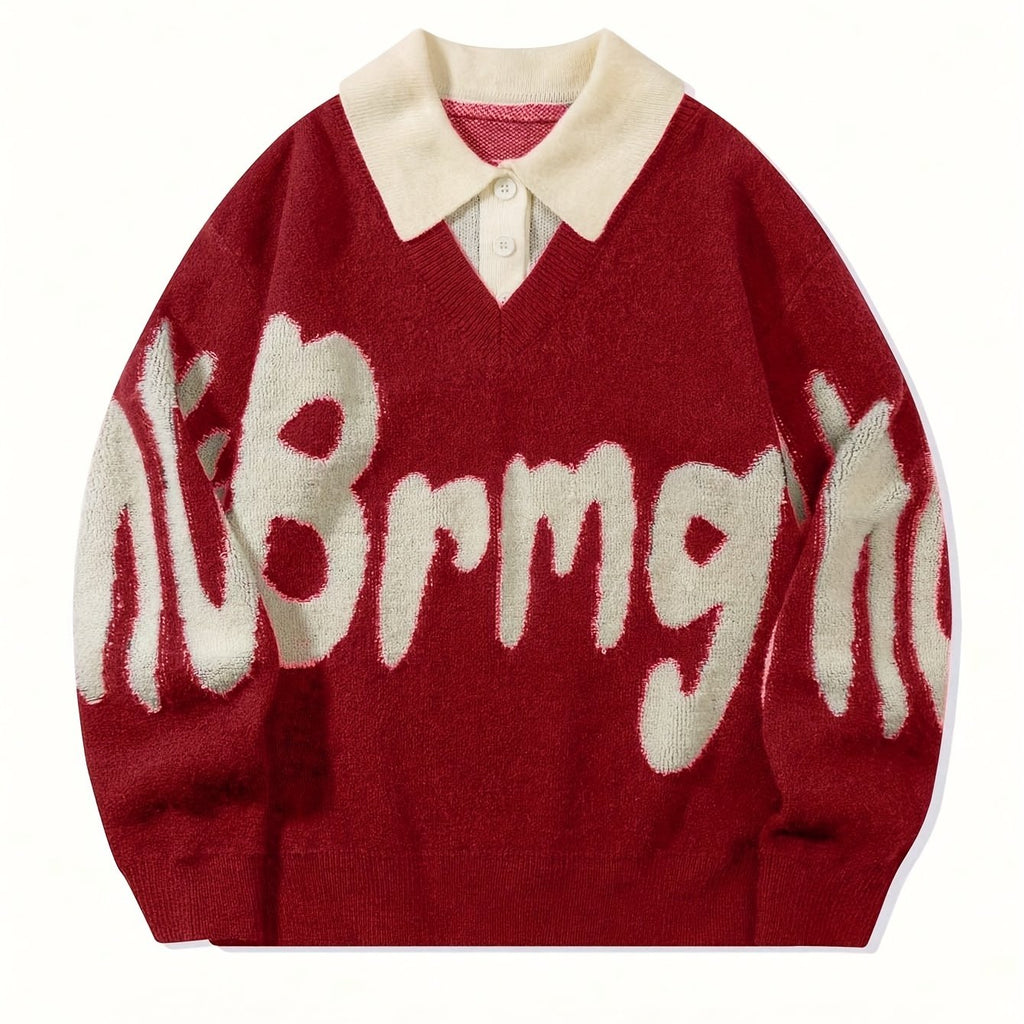 ErinYe Selected Men's Lapel College Style Loose Casual Sweater Couple Set