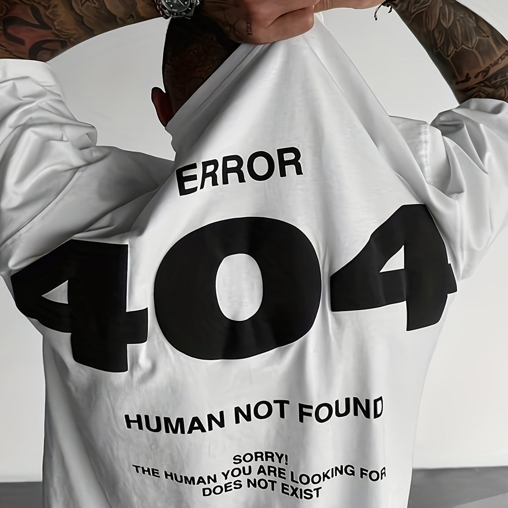 Men's Casual 404 Error Code Design T-Shirt - White, Loose Fit, Short Sleeve, Round Neck, Polyester, Summer Essential for Casual Attire