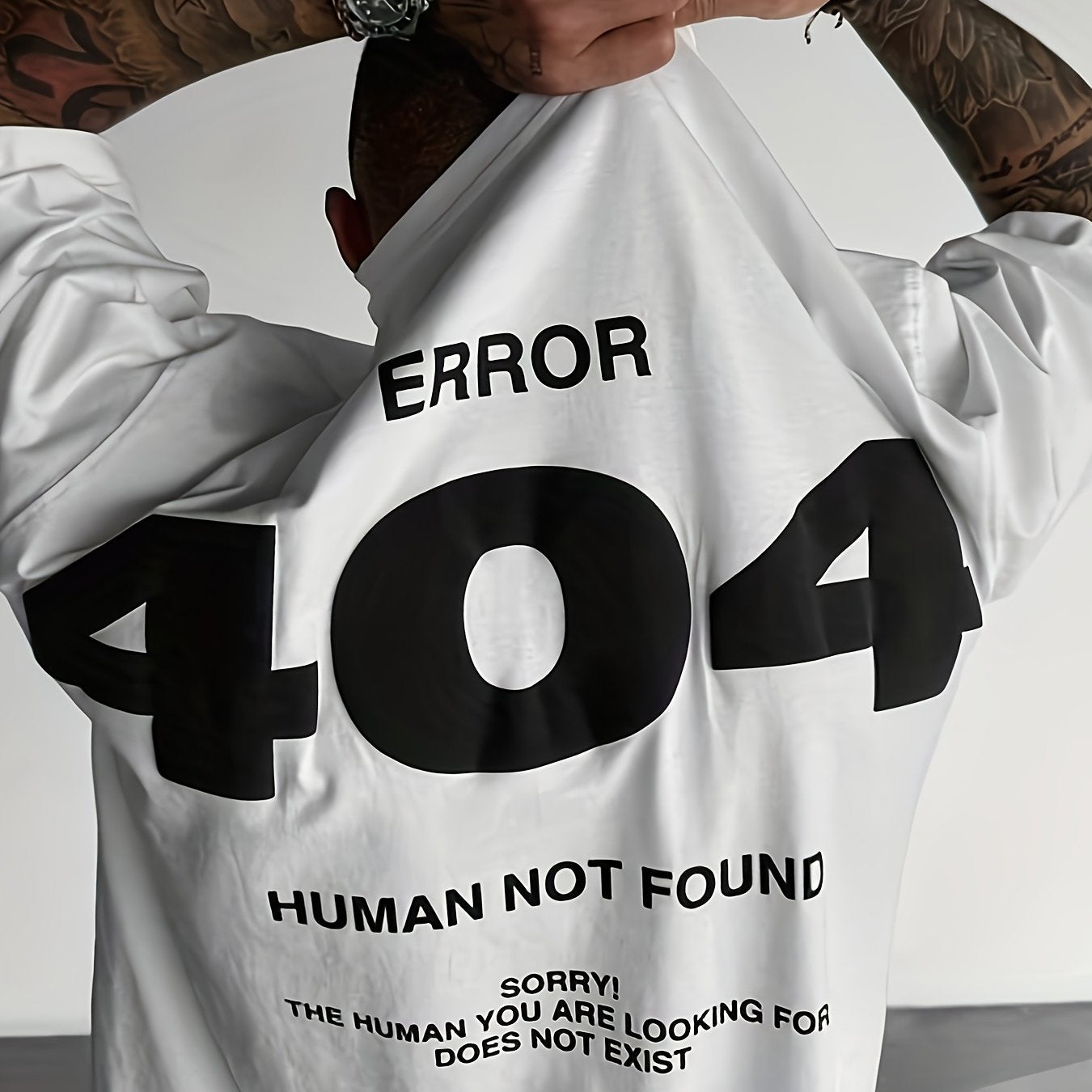 Men's Casual 404 Error Code Design T-Shirt - White, Loose Fit, Short Sleeve, Round Neck, Polyester, Summer Essential for Casual Attire
