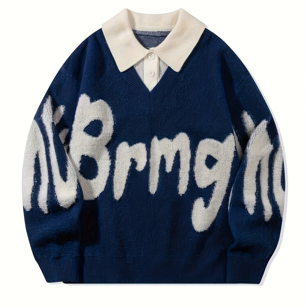 ErinYe Selected Men's Lapel College Style Loose Casual Sweater Couple Set